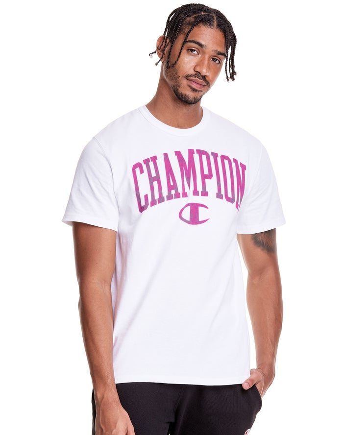 Champion Heritage Galaxy Dye Arch Logo T-Shirt Heren - Wit - Belgie 6534TVJQZ